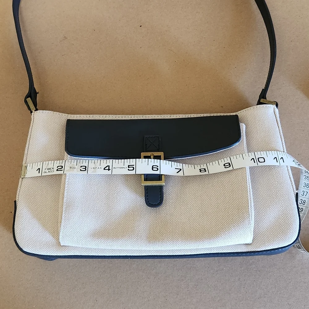 Etienne Aigner Tan/ Navy Faux Leather Accent Canvas Bag